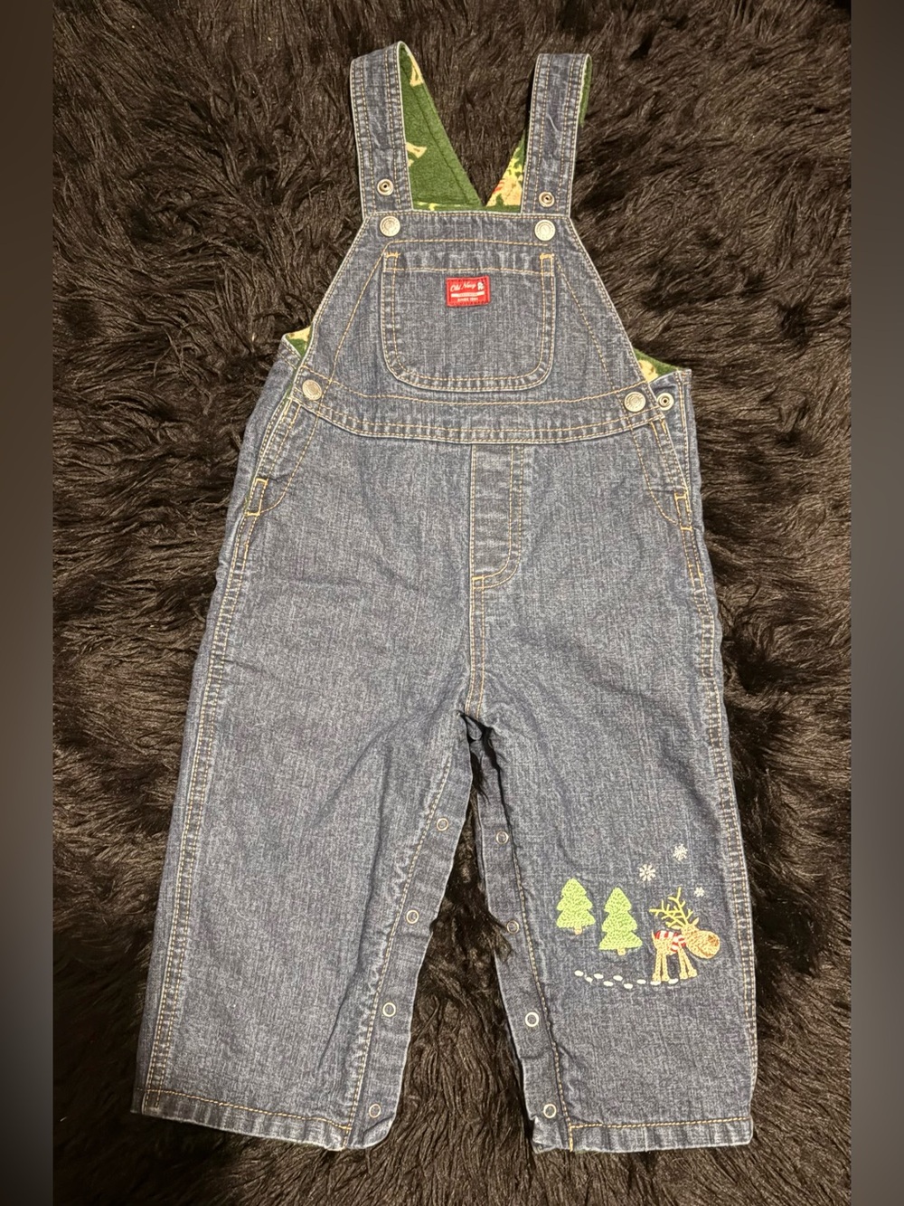 Old Navy Baby 12-18 Month Blue Denim Button Up Snow Overalls W/ Fleece Lining